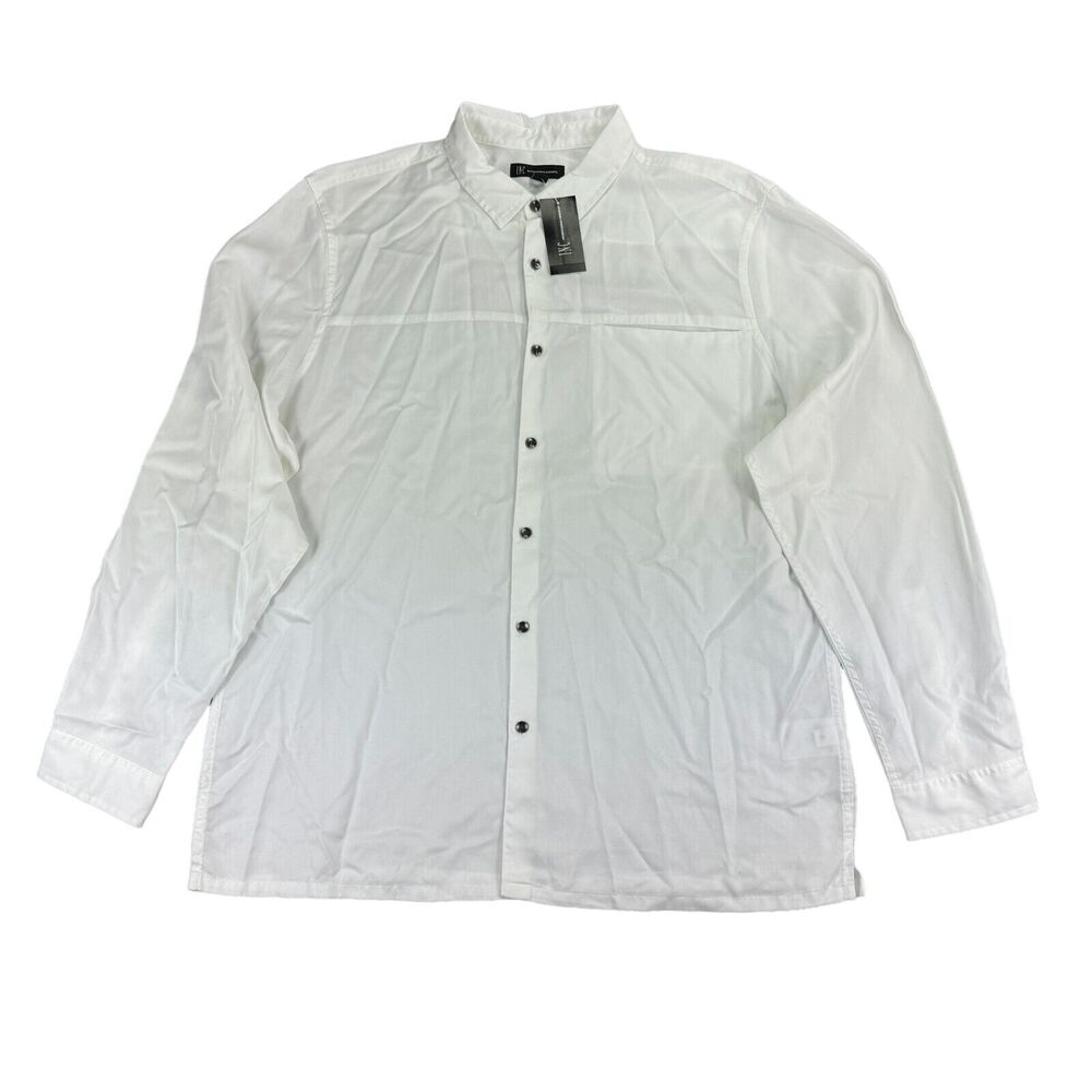INC Mens Classic Fit Luxe Lyocell Long Sleeve Button Down Shirt White XL